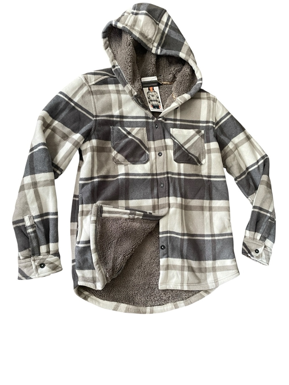 Realtree - Women’s Hooded Sherpa Lined Plaid Shirt Jacket / Shacket